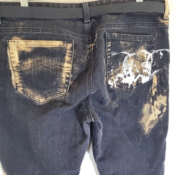 Michael Kors Jeans Womens 12 Slim 36x30 Black Denim Tie Dye Bleached Designer - Picture 10 of 12